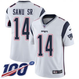 Nike New England Patriots #14 Mohamed Sanu Sr White Mens Stitched NFL 100th Season Vapor Limited Jersey