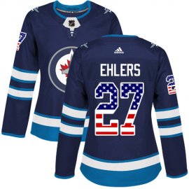 Adidas Winnipeg Jets #27 Nikolaj Ehlers Navy Blue Home Authentic USA Flag Womens Stitched NHL Jersey