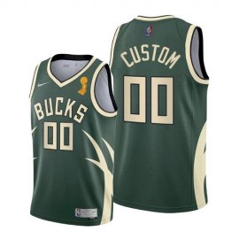 Nike Bucks Custom 2021 NBA Finals Champions Swingman Earned Edition Jersey Green