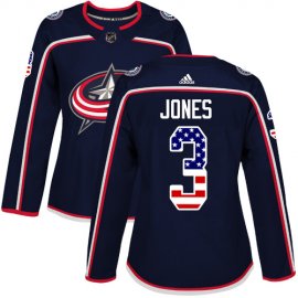 Adidas Columbus Blue Jackets #3 Seth Jones Navy Blue Home Authentic USA Flag Womens Stitched NHL Jersey