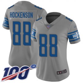 Nike Detroit Lions #88 T.J. Hockenson Gray Womens Stitched NFL Limited Inverted Legend 100th Season Jersey