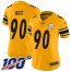 Nike Pittsburgh Steelers #90 T. J. Watt Gold Womens Stitched NFL Limited Inverted Legend 100th Season Jersey