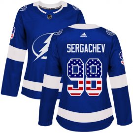 Adidas Tampa Bay Lightning #98 Mikhail Sergachev Blue Home Authentic USA Flag Womens Stitched NHL Jersey