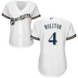 Milwaukee Brewers #4 Paul Molitor White Home Womens Stitched MLB Jersey