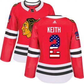 Adidas Chicago Blackhawks #2 Duncan Keith Red Home Authentic USA Flag Womens Stitched NHL Jersey