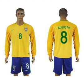 Brazil #8 Augusto Home Long Sleeves Soccer Country Jersey