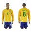 Brazil #8 Augusto Home Long Sleeves Soccer Country Jersey