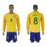 Brazil #8 Augusto Home Long Sleeves Soccer Country Jersey