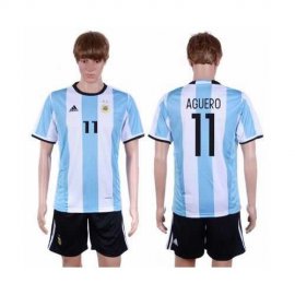 Argentina #11 Aguero Home Soccer Country Jersey