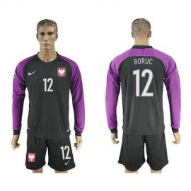 Poland #12 Boruc Black Goalkeeper Long Sleeves Soccer Country Jersey