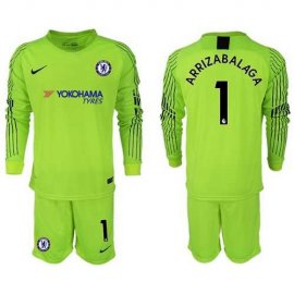 Chelsea #1 Arrizabalaga Shiny Green Goalkeeper Long Sleeves Soccer Club Jersey