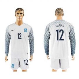 Greece #12 Kapino White Goalkeeper Long Sleeves Soccer Country Jersey