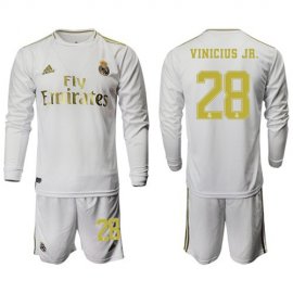 Real Madrid #28 Vinicius Jr. White Home Long Sleeves Soccer Club Jersey