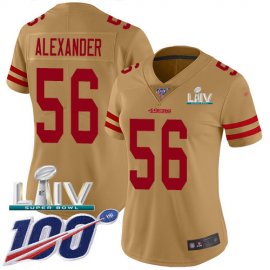 Nike San Francisco 49ers #56 Kwon Alexander Gold Super Bowl LIV 2020 Womens Stitched NFL Limited Inverted Legend 100th Season Jersey