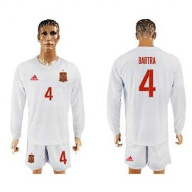 Spain #4 Bartra White Away Long Sleeves Soccer Country Jersey