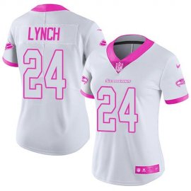 Nike Seattle Seahawks #24 Marshawn Lynch White/Pink Womens Stitched NFL Limited Rush Fashion Jersey