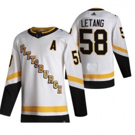Pittsburgh Penguins #58 Kris Letang White Mens Adidas 2020-21 Reverse Retro Alternate NHL Jersey