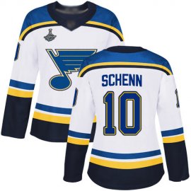 Adidas St. Louis Blues #10 Brayden Schenn White Road Authentic Stanley Cup Champions Womens Stitched NHL Jersey