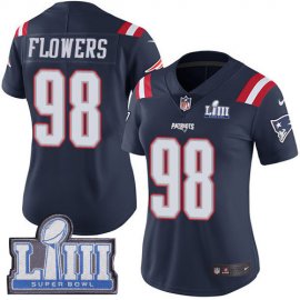 Nike New England Patriots #98 Trey Flowers Navy Blue Super Bowl LIII Bound Womens Stitched NFL Limited Rush Jersey