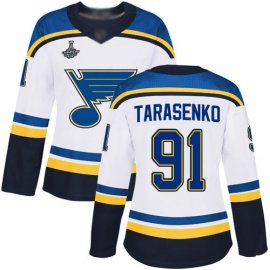 Adidas St. Louis Blues #91 Vladimir Tarasenko White Road Authentic Stanley Cup Champions Womens Stitched NHL Jersey