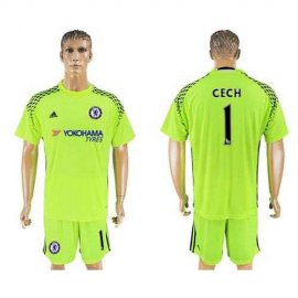 Chelsea #1 Cech Shiny Green Goalkeeper Soccer Club Jersey