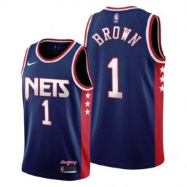 Brooklyn Brooklyn Nets #1 Bruce Brown Mens 2021-22 City Edition Throwback 90s Wordmark Navy NBA Jersey Mens