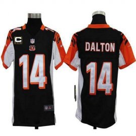 Nike Cincinnati Bengals #14 Andy Dalton Black Team Color With C Patch Youth Stitched NFL Elite Jersey