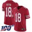 Nike San Francisco 49ers #18 Dante Pettis Red Team Color Mens Stitched NFL 100th Season Vapor Limited Jersey
