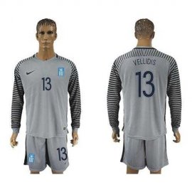 Greece #13 Vellidis Grey Goalkeeper Long Sleeves Soccer Country Jersey
