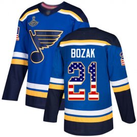 Adidas St. Louis Blues #21 Tyler Bozak Blue Home Authentic USA Flag Stanley Cup Champions Stitched NHL Jersey