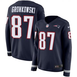 Nike New England Patriots #87 Rob Gronkowski Navy Blue Team Color Womens Stitched NFL Limited Therma Long Sleeve Jersey