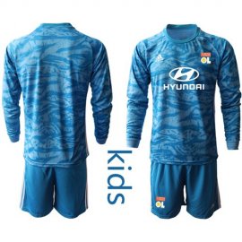 Lyon Blank Blue Goalkeeper Long Sleeves Kid Soccer Club Jersey