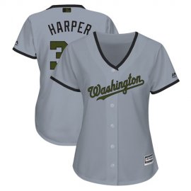 Washington Nationals #34 Bryce Harper Grey 2018 Memorial Day Cool Base Womens Stitched MLB Jersey