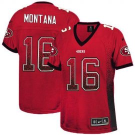 Nike San Francisco 49ers #16 Joe Montana Red Team Color Womens Stitched NFL Elite Drift Fashion Jersey