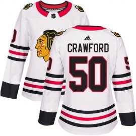 Adidas Chicago Blackhawks #50 Corey Crawford White Road Authentic Womens Stitched NHL Jersey