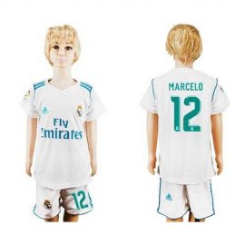 Real Madrid #12 Marcelo White Home Kid Soccer Club Jersey