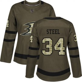 Adidas Anaheim Ducks #34 Sam Steel Green Salute to Service Womens Stitched NHL Jersey