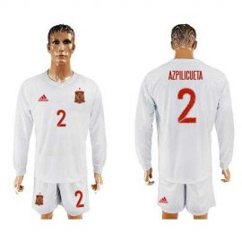 Spain #2 Azpilicueta White Away Long Sleeves Soccer Country Jersey
