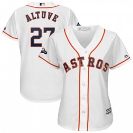 Houston Astros #27 Jose Altuve Majestic Womens 2019 Postseason Official Cool Base Player Jersey White
