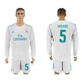 Real Madrid #5 Varane White Home Long Sleeves Soccer Club Jersey