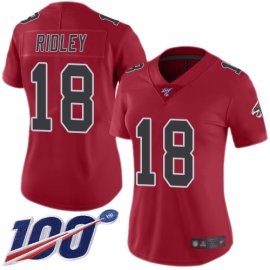 Nike Atlanta Falcons #18 Calvin Ridley Red Womens Stitched NFL Limited Rush 100th Season Jersey