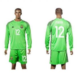Ukraine #12 Pyatov Green Goalkeeper Long Sleeves Soccer Country Jersey
