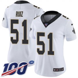 Nike New Orleans Saints #51 Cesar Ruiz White Womens Stitched NFL 100th Season Vapor Untouchable Limited Jersey