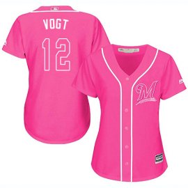 Milwaukee Brewers #12 Stephen Vogt Pink Fashion Womens Stitched MLB Jersey