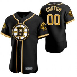 Boston Bruins Custom Mens 2020 NHL x MLB Crossover Edition Baseball Jersey Black