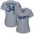 Los Angeles Dodgers #34 Fernando Valenzuela Grey Alternate Road 2018 World Series Womens Stitched MLB Jersey