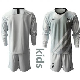 France Blank Grey Goalkeeper Long Sleeves Kid Soccer Country Jersey