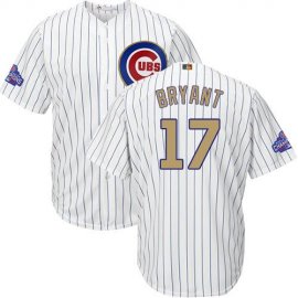 Chicago Cubs #17 Kris Bryant White(Blue Strip) 2017 Gold Program Cool Base Stitched Youth MLB Jersey