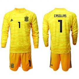 Spain #1 Casillas Yellow Long Sleeves Goalkeeper Soccer Country Jersey