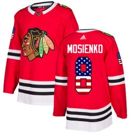 Adidas Chicago Blackhawks #8 Bill Mosienko Red Home Authentic USA Flag Stitched NHL Jersey